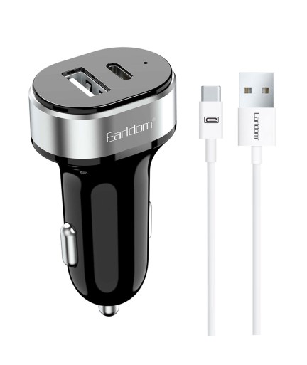 Зарядно устройство за кола Earldom ES-CC14, 1xUSB, 1xType-C, С Type-C кабел, Черен - 40243