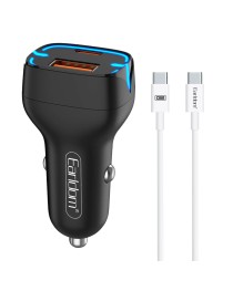 Зарядно устройство за кола Earldom ES-CC2, 1xUSB QC3.0, 1xType-C PD, С PD Type-C кабел, Различни цветове - 40250