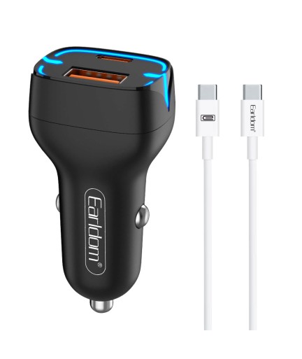 Зарядно устройство за кола Earldom ES-CC2, 1xUSB QC3.0, 1xType-C PD, С PD Type-C кабел, Различни цветове - 40250