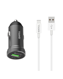 Зарядно устройство за кола Yookie PC2, Quick Charge 3.0, 1xUSB, С Type-C кабел, Различни цветове - 40139