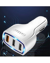 Зарядно устройство за кола Earldom ES-CC13, 3xUSB, QC3.0, С Micro USB кабел, Бял - 40252