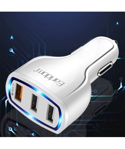 Зарядно устройство за кола Earldom ES-CC13, 3xUSB, QC3.0, С Micro USB кабел, Бял - 40252