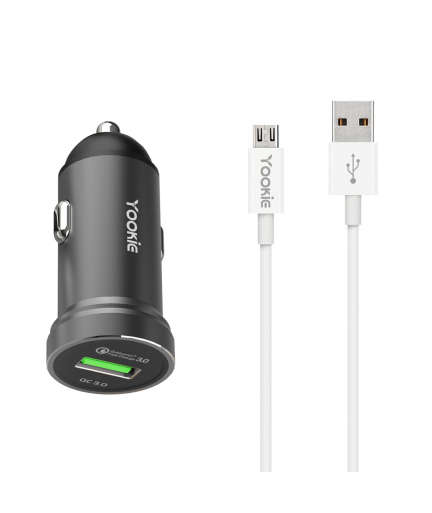 Зарядно устройство за кола Yookie PC2, Quick Charge 3.0, 1xUSB, С Micro USB кабел, Различни цветове - 40137