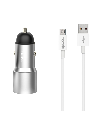 Зарядно устройство за кола Yookie PC4, Quick Charge 3.0, 2xUSB, С Micro USB кабел, Различни цветове - 40143